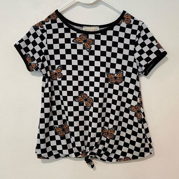 Glitter Girl Checkerboard Butterfly Tie-Front Tee | Size 10/12 - Picture 1 of 4